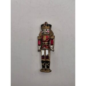 Monet Vintage Nutcracker Brooch Gold Tone Red Enamel Rhinestone Christmas 2.5